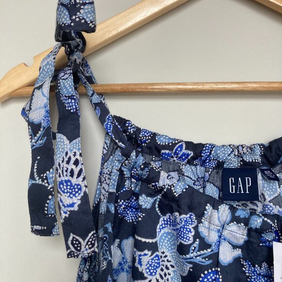 NWT Gap Floral Tie Strap Tank Top XS Petite Navy Blue White Summer Blouse - Picture 1 of 3